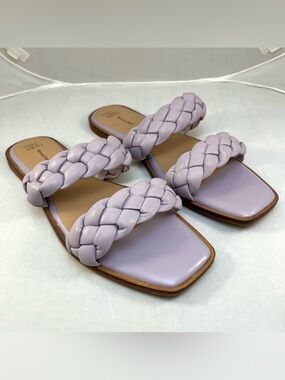 NWOT Time & True Pastel Purple Braided Strap Flat Sandals Size 11